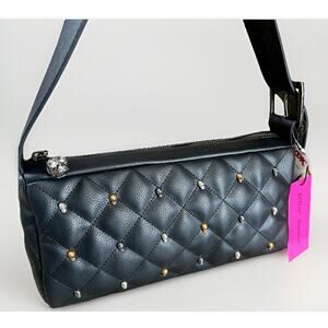BETSEY JOHNSON Skull Studs BLK LTR Quilted Hobo Shoulder Bag Halloween Goth Y2K
